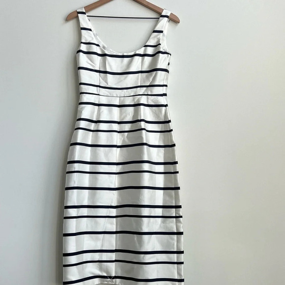 New J Crew Jacquard Stripe Midi Dress Scoop Neck Sz 0 Navy & Ivory Ak231 Women’s - Picture 8 of 15